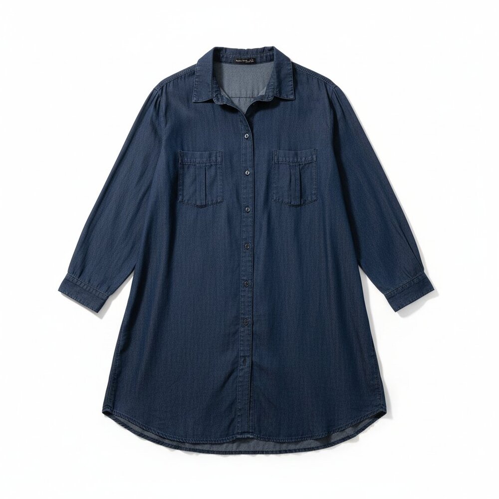 Black Tape Denim Shirt Dress 2X Ink Blue Tencel Mini Midi Long Sleeve Boho Plus